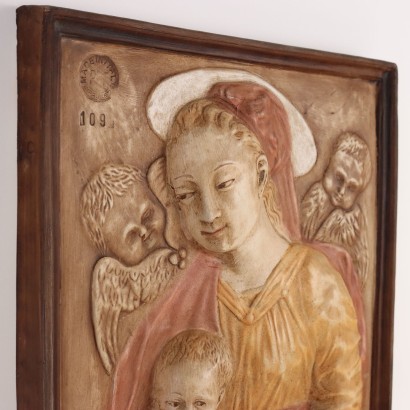 Vierge à l'Enfant Bas-relief en plâtre