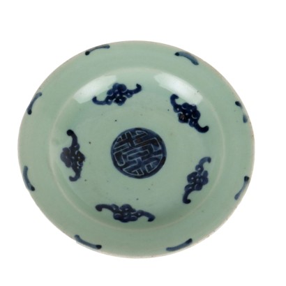 Assiette Ancenne Chinoise Qing Porcelaine Décorations Bleu Celadon