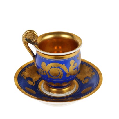 Ancient Blue Cup with Saucer Porcelain France '800 Ceramics