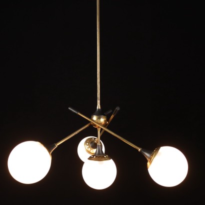 Vintage Ceiling Lamp 1960s Brass Enameled Aluminium Opaline Glass