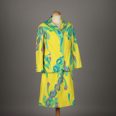 Vintage Gelber Anzug Florenz 1970er Jahre Gr. L Jacke Rock Baumwolle