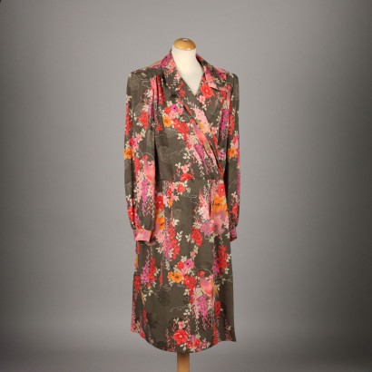 Tailliertes Wickelkleid 1980er Jahre Gr. M Seide Prada Blumen
