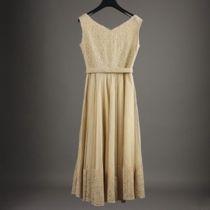 Vintage Langes Kleid Cemeweiß 1960er Jahre Gr. XS/S Rockende Spitze
