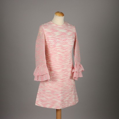 Vintage Kleid Italien 1970er Jahre Gr. M Transparentes Stoff Weiß Rosa