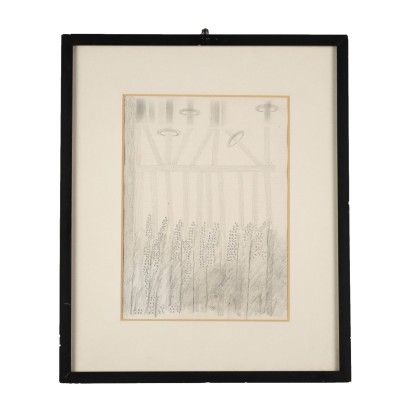Contemporary Drawing Melotti 1979 Pencil on Paper Abstract Subject