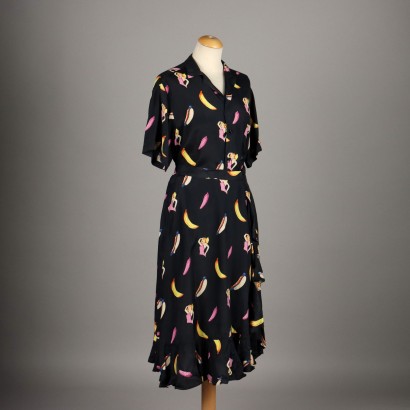 Vintage Langes Anzug Pop Art 80er Jahre Gr. M Schwarzes Baumwolle