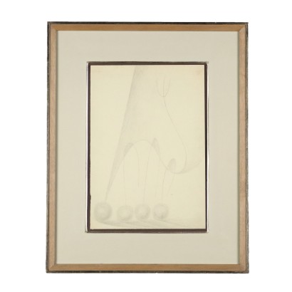 Contemporary Drawing Melotti 1972 Pencil on Paper Abstract Subject