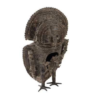 Ancient Ritual Container '900 Bronze Metal Owl-Shaped Lid