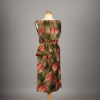 Vintage Drapiertes Kleid 1970er Jahre Gr. M Pinselstrichdruck