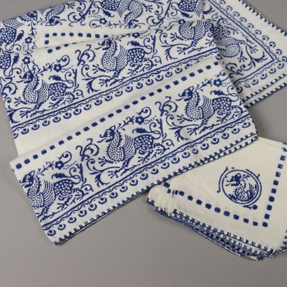 Handbedruckte Tischdecke aus Leinen