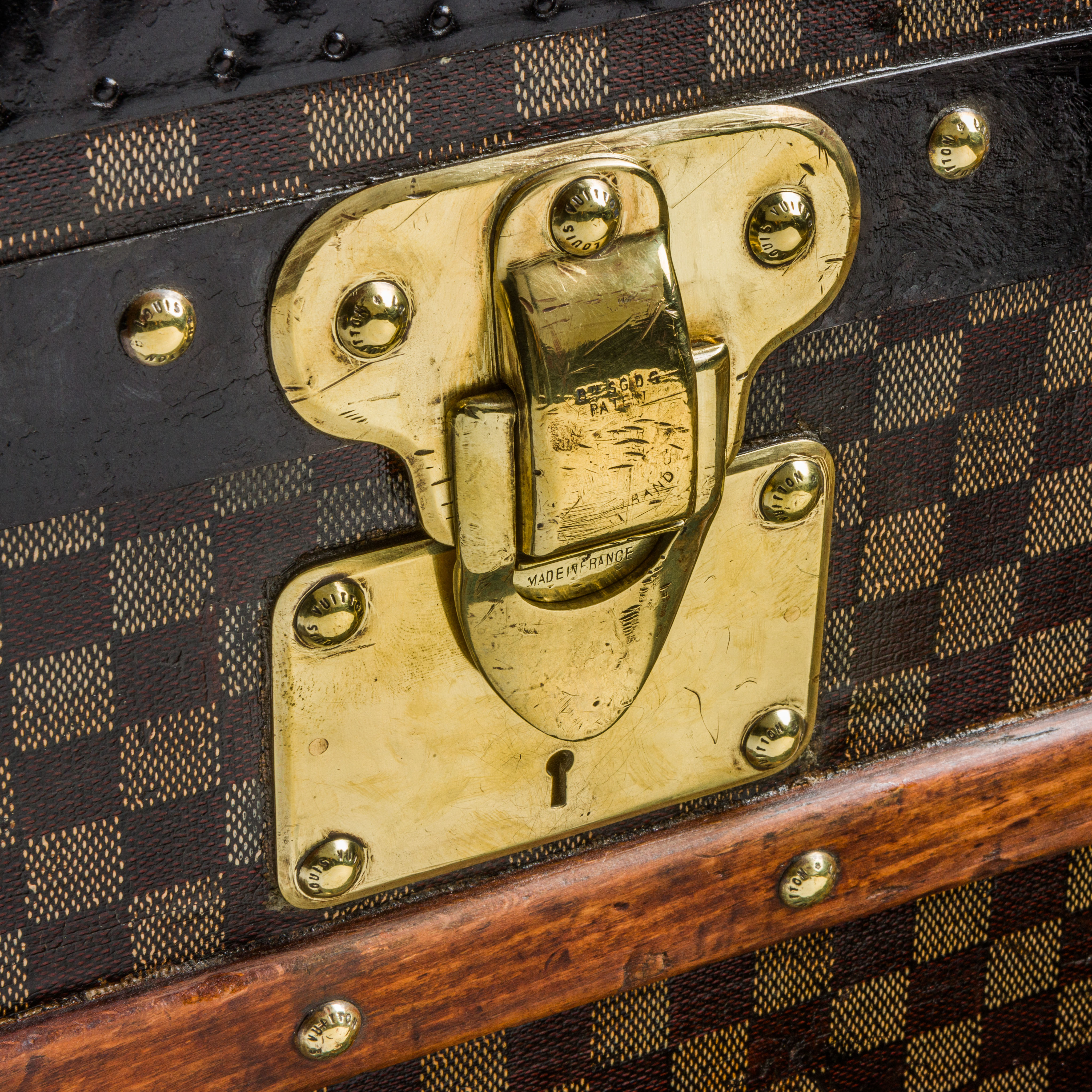 Louis Vuitton Baule Vintage Malle Cabine '800 Tela Cerata Ferro Legno