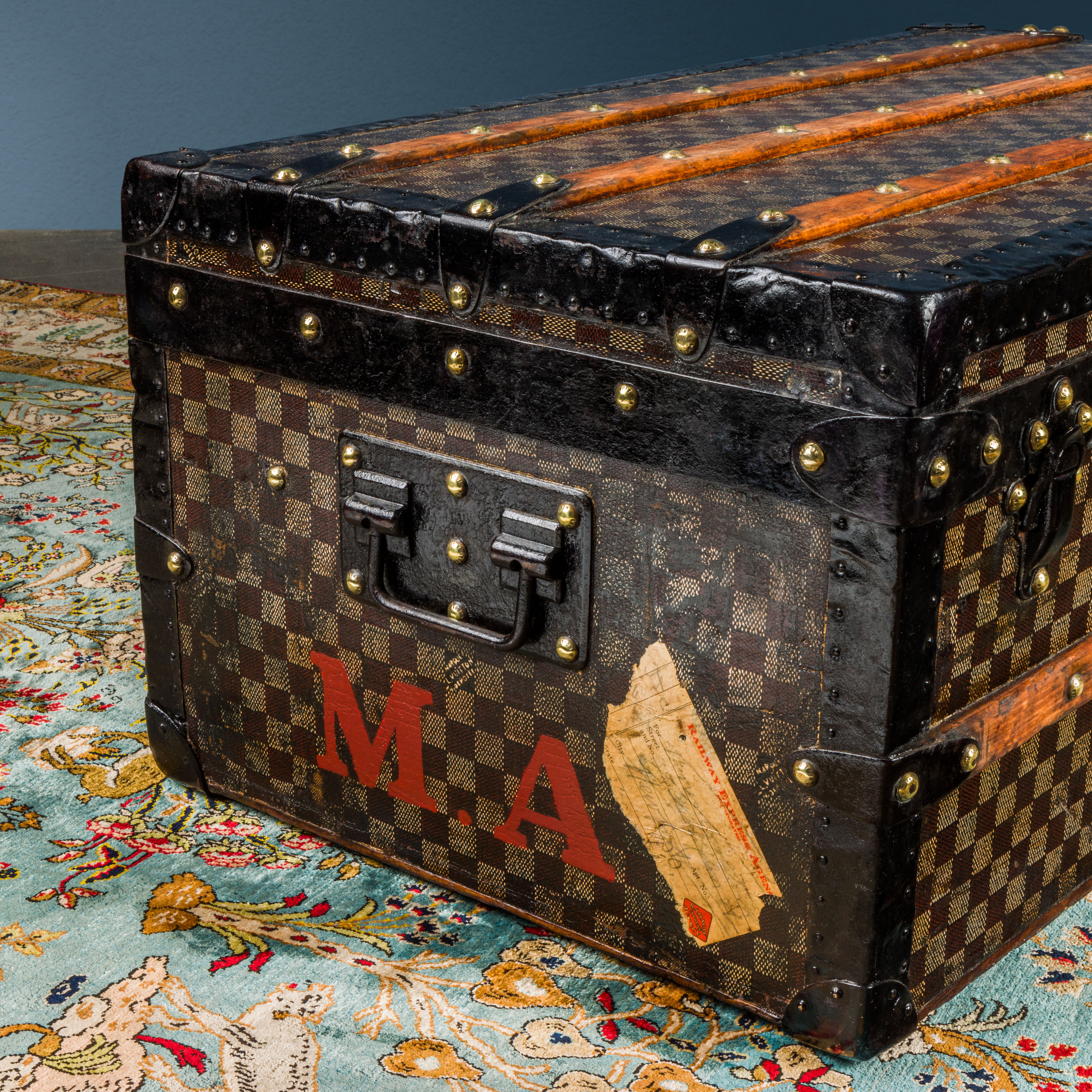 Lot - Louis Vuitton Miniature Malle Courrier Trunk w- Box & Papers