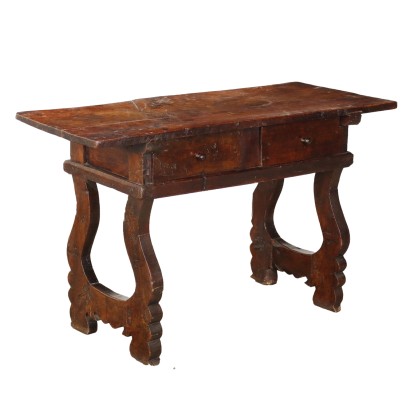 Ancient Baroque Refectory Table Early '700 Beech Wood Walnut Oak