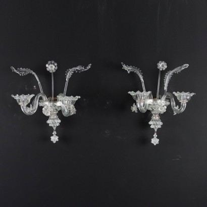 Ancient Wall Lamps Murano Glass 2 Lights Hand Blown Glass Flowers