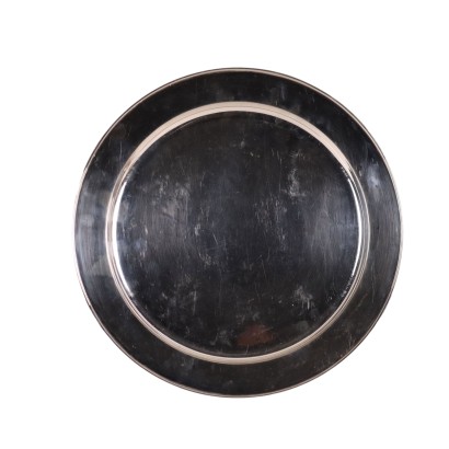 Tablett Antikes Italien '900 Silber 1020gr Glatter Boden Kreisförmige