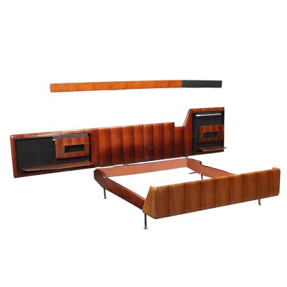 Vintage Bett der 1960er Jahre Exotisches Holz Furniert Metall Messing