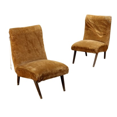 50er-60er Vintage Sessel Buche Gefärbt Stoff Polsterung Federn
