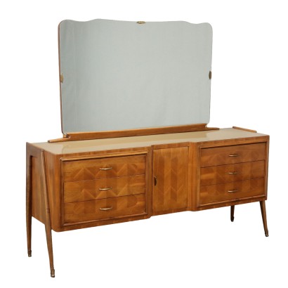 Vintage Chest of Drawers 50s-60s Walnut Veneer Back-Treated Glass