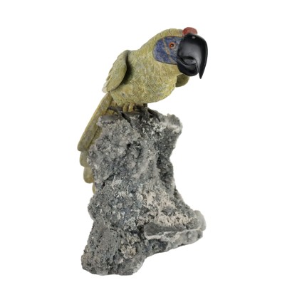 Antike Skulptur '900 Papagei Essenzen Stein Kristall Basis