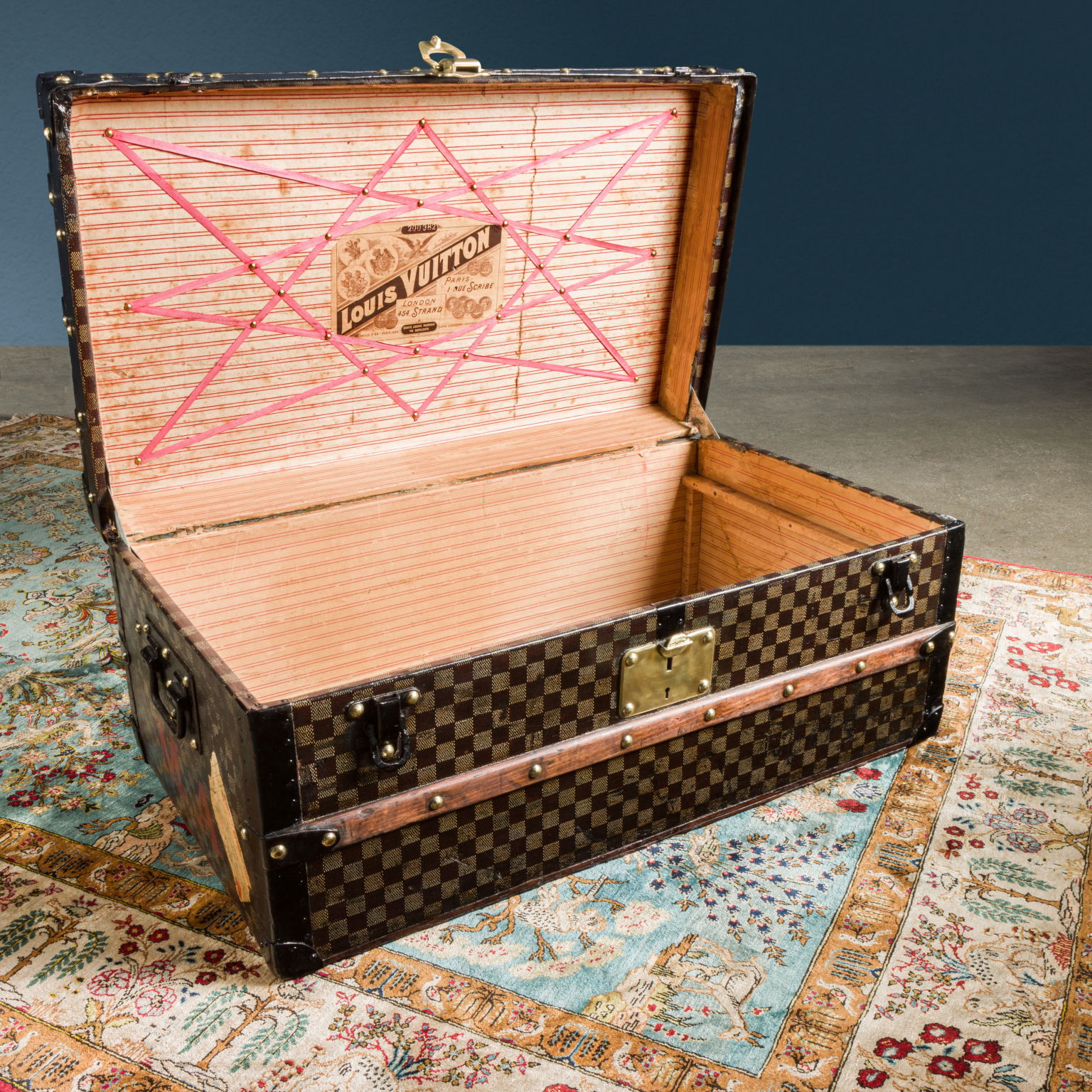 Lot - Louis Vuitton Miniature Malle Courrier Trunk w- Box & Papers