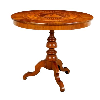 Ancient Round Table Rolo '800 Veneered Top Walnut Maple Elm
