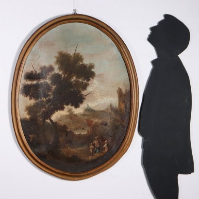 Oval painting with Landscape and Figures,Landscape with figures,Oval painting with Landscape and Figures