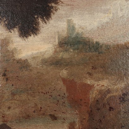 Peinture ovale avec paysage et personnages,Paysage avec personnages,Peinture ovale avec paysage et personnages