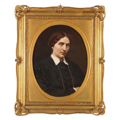 Ancient Portrait Oil on Canvas Lomabrd School Gilded Frame