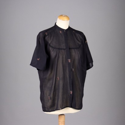 Vintage Trussardi Shirt 1990s Size 16 Black Cotton Chiffon