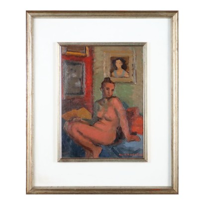 Zeitgenössisches Gemälde U. Bartolini 1965 Weiblicher Akt Öl auf Karto