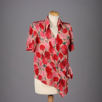 Vintage Flower Patterned Shirt by G. Ferré Size 10 Pure Silk