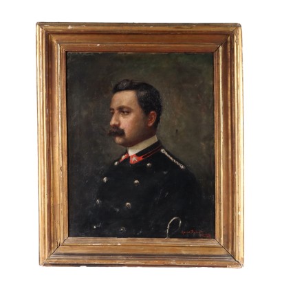 Tableau Ancien Mario Spinetti 1897 Portrait d'un Officier Huile
