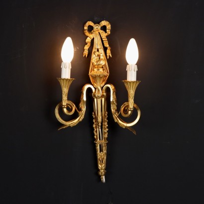 Ancient 2 Lights Wall Lamps Neoclassical Style '900 Gilded Bronze