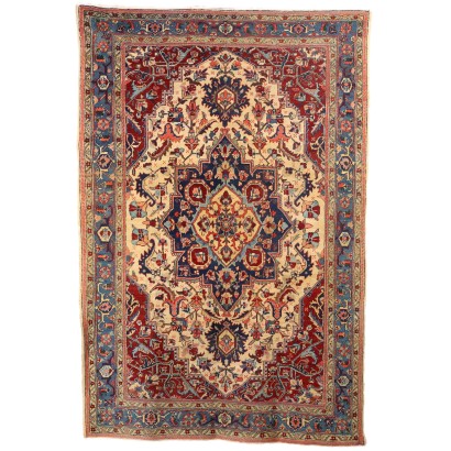 Vintage Heriz Carpet Iran 1940s-50s Furnishing Cotton Wool Big Knot