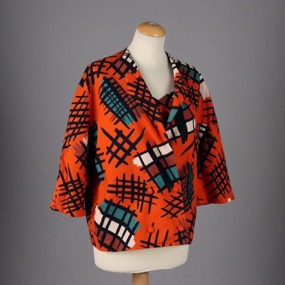 Vintage Suit Jacket with Body 1960s-70s Size 10 Orange Cotton
