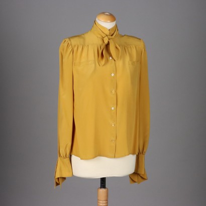 Vintage Shirt by Valentino Italy 1980s Size 12/14 Mustard Silk