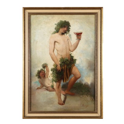 Antikes Gemälde Giovanni Muzzioli '800 Betrunkener Bacchus Öl