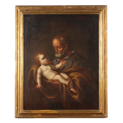 Antikes Gemäde Heiliger Subjekt St. Joseph und Jesus Kind Öl Malerei