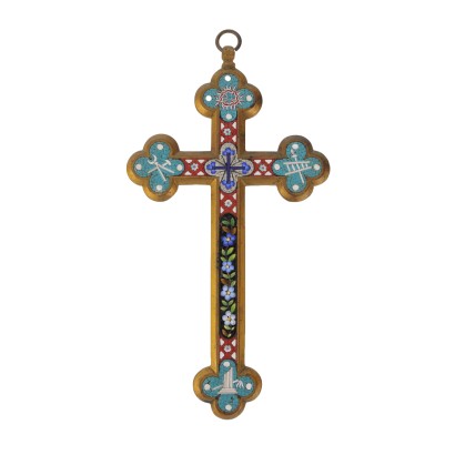 Ancient Crucifix Mid '900 Bronze with Micromosaic Objects