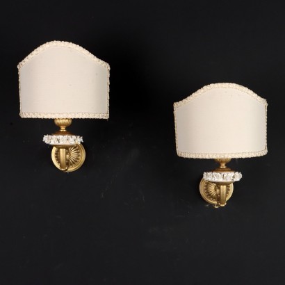 Pair of Ancient Wall Lamps Italy '900 Lamp Brass Porcelain Lampshade