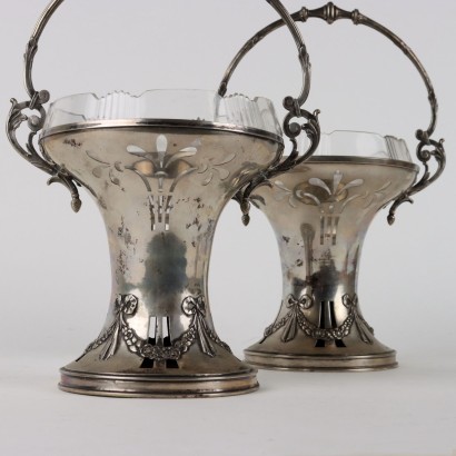 Paar Tortenständer aus Silber und Glas