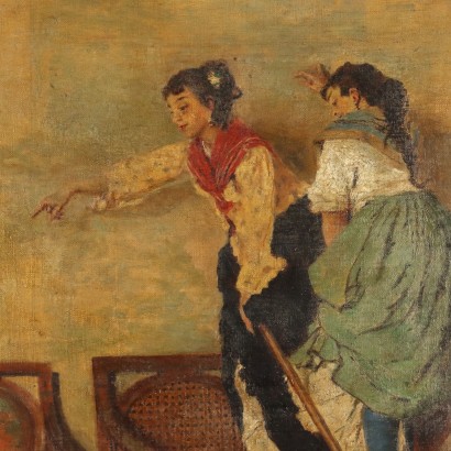 Gemälde Antike Kopie G. Favretto '800 Genreszene Öl auf Leinwand