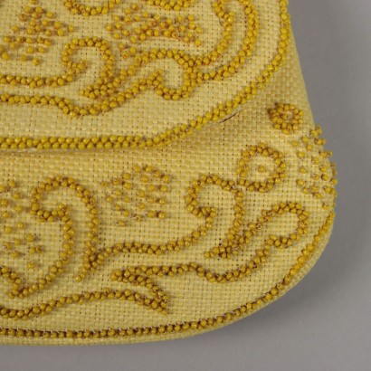 Vintage Gelbe Clutch Tasche mit Perlen