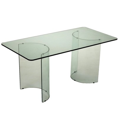 Vintage Table from the 1980s Glass Base and Top Furnishing