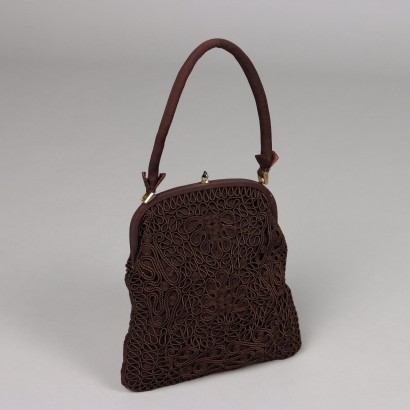 Vintage Bag from the 1950s Dark Brown Color Geometric Pattern