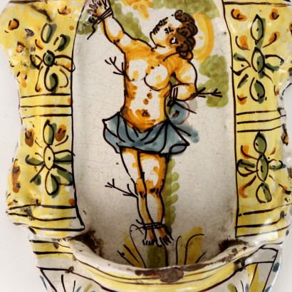 Holy water stoup in majolica ceramic Manif