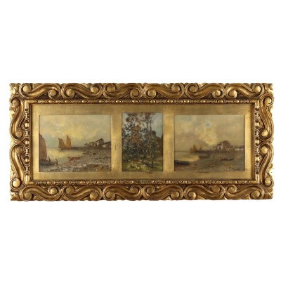 Antikes Gemälde Lorenzo Gignous Landschafte Öl auf Holzbrett