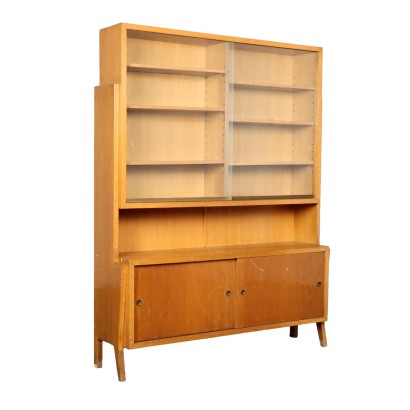 Vintage Bookcase from the 1950s Oak Veneered Wood Glass