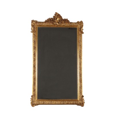 Miroir Ancien en Style '900 Cadre Bois Doré Gravé