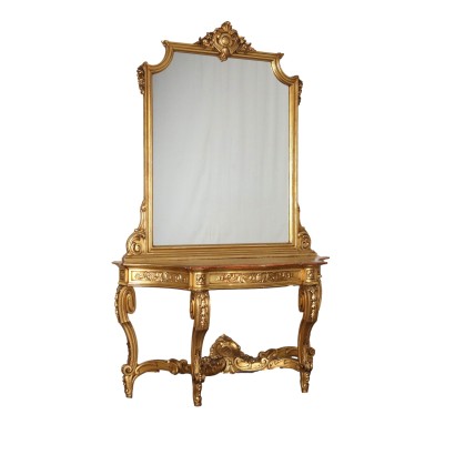 Ancient Console Baroque '900 Carved and Gilded Wood Mirror